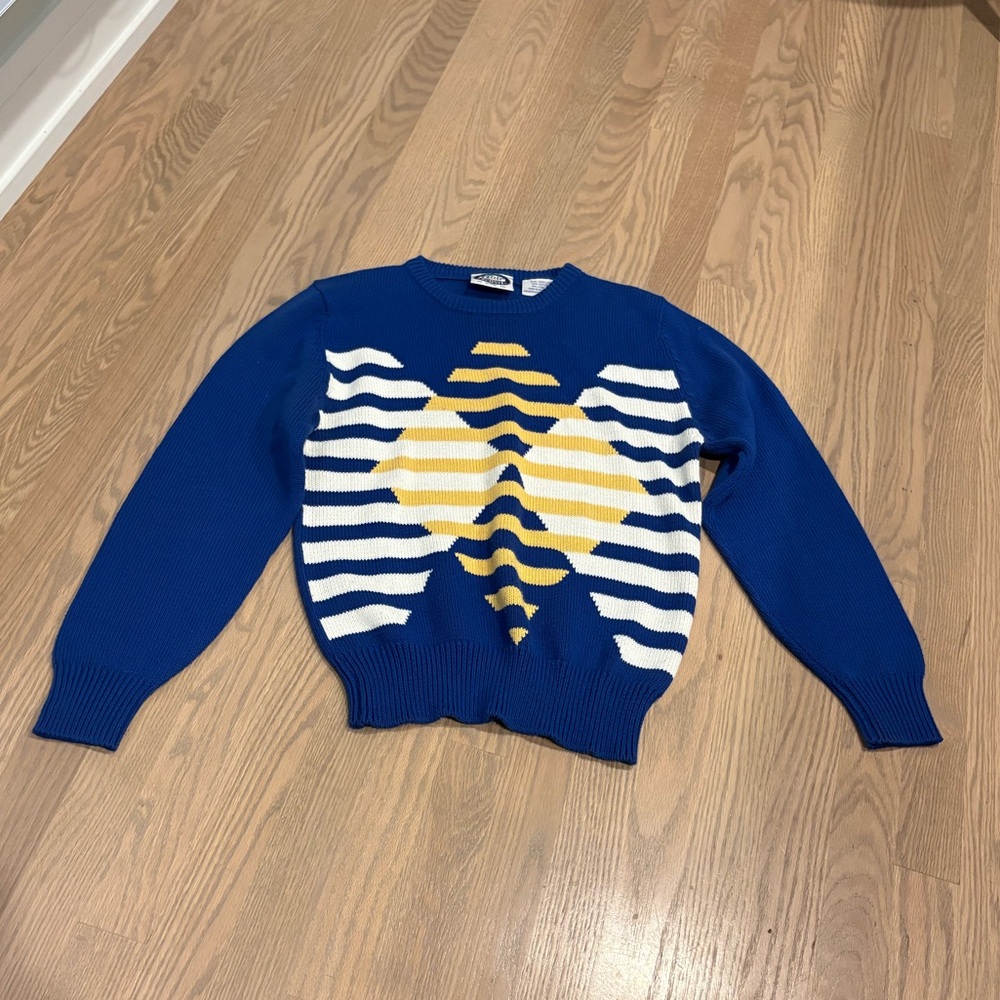 Vintage Izod Lacoste M 1980s preppy crew sweater cotton acrylic sailing blue